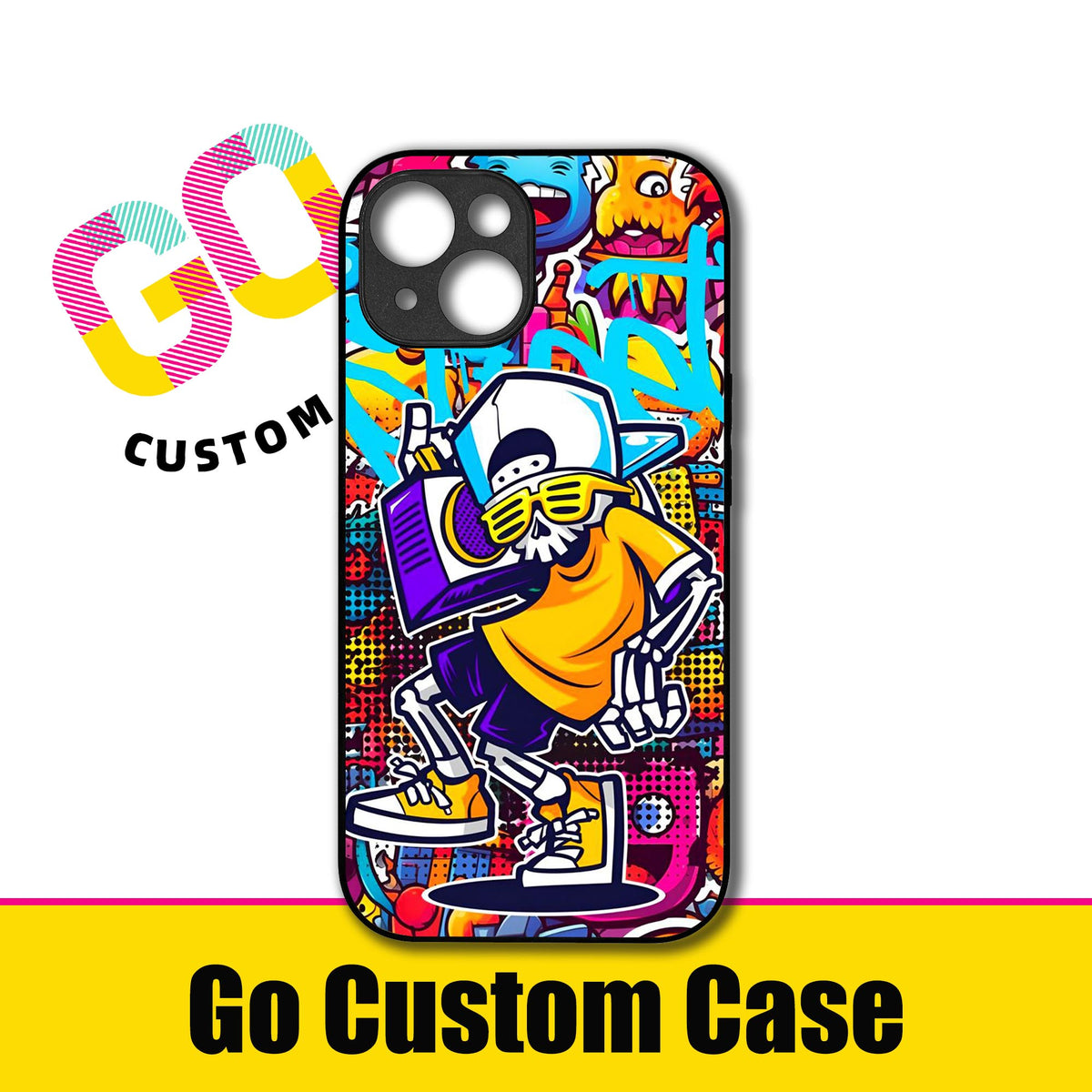 Hip Hop Skeleton Graffiti Phone Case - Customizable for iPhone 17/16/15/14/13/12/11/Samsung S25/24/23 | Street Art Protective Cover (480604)