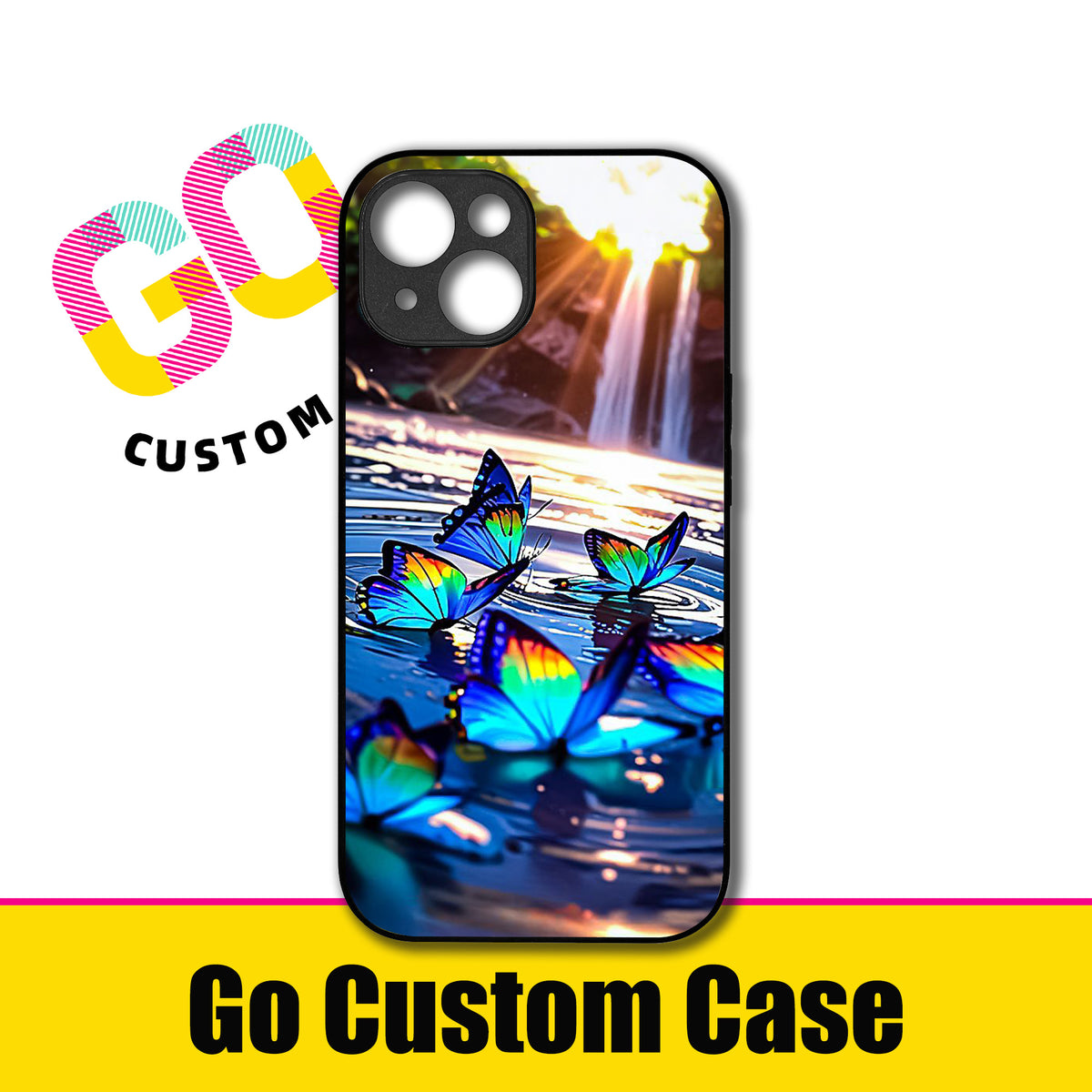 Rainbow Butterflies Waterfall Phone Case -Customizable for iPhone 17/16/15/14/13/12/11/Samsung S25/24/23 | Nature Fantasy Protective Cover (471901)