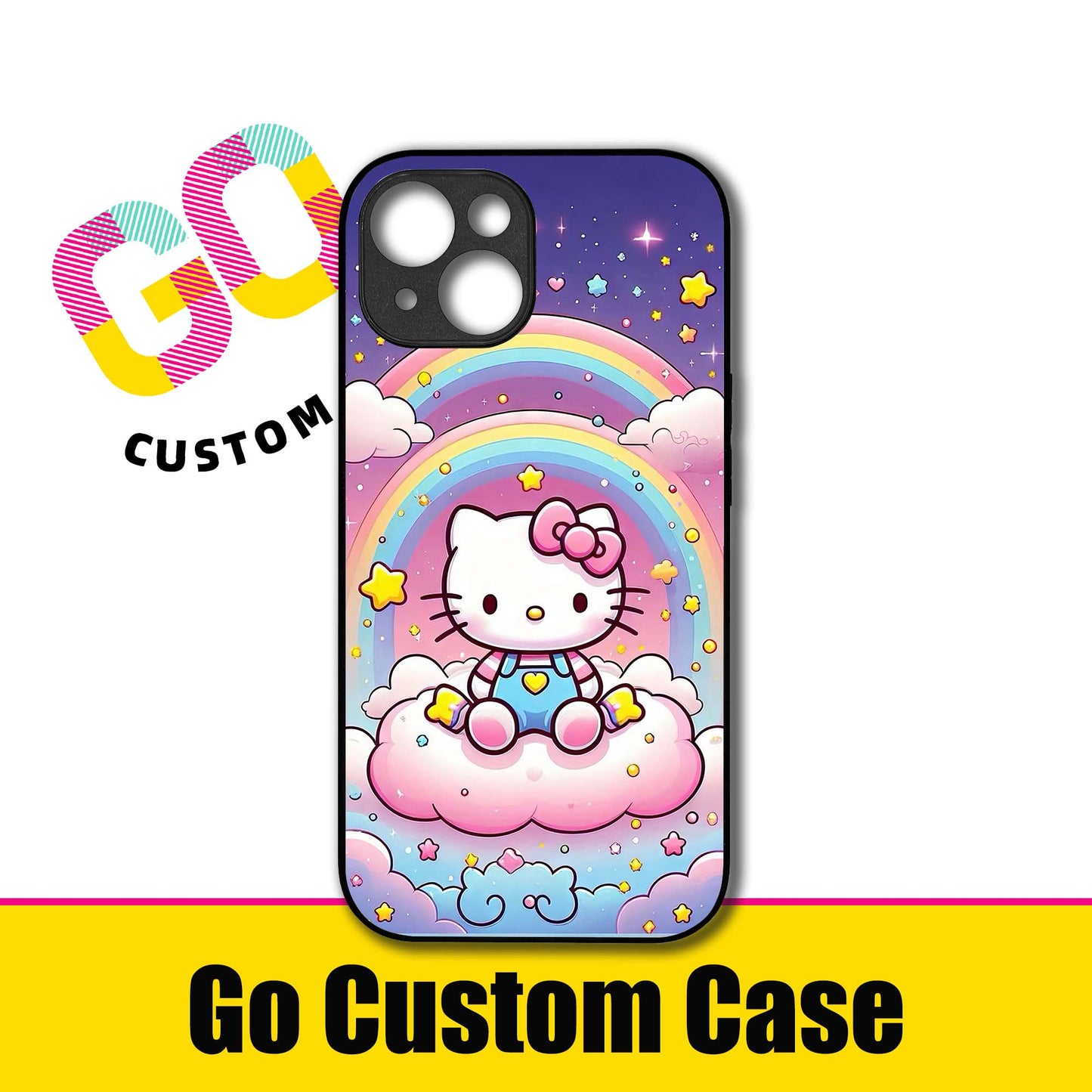 Kawaii Hello Kitty Rainbow Cloud Phone Case - Customizable for iPhone 17/16/15/14/13/12/11/Samsung S25/24/23 | Cute Starry Sky Protective Cover (482122)