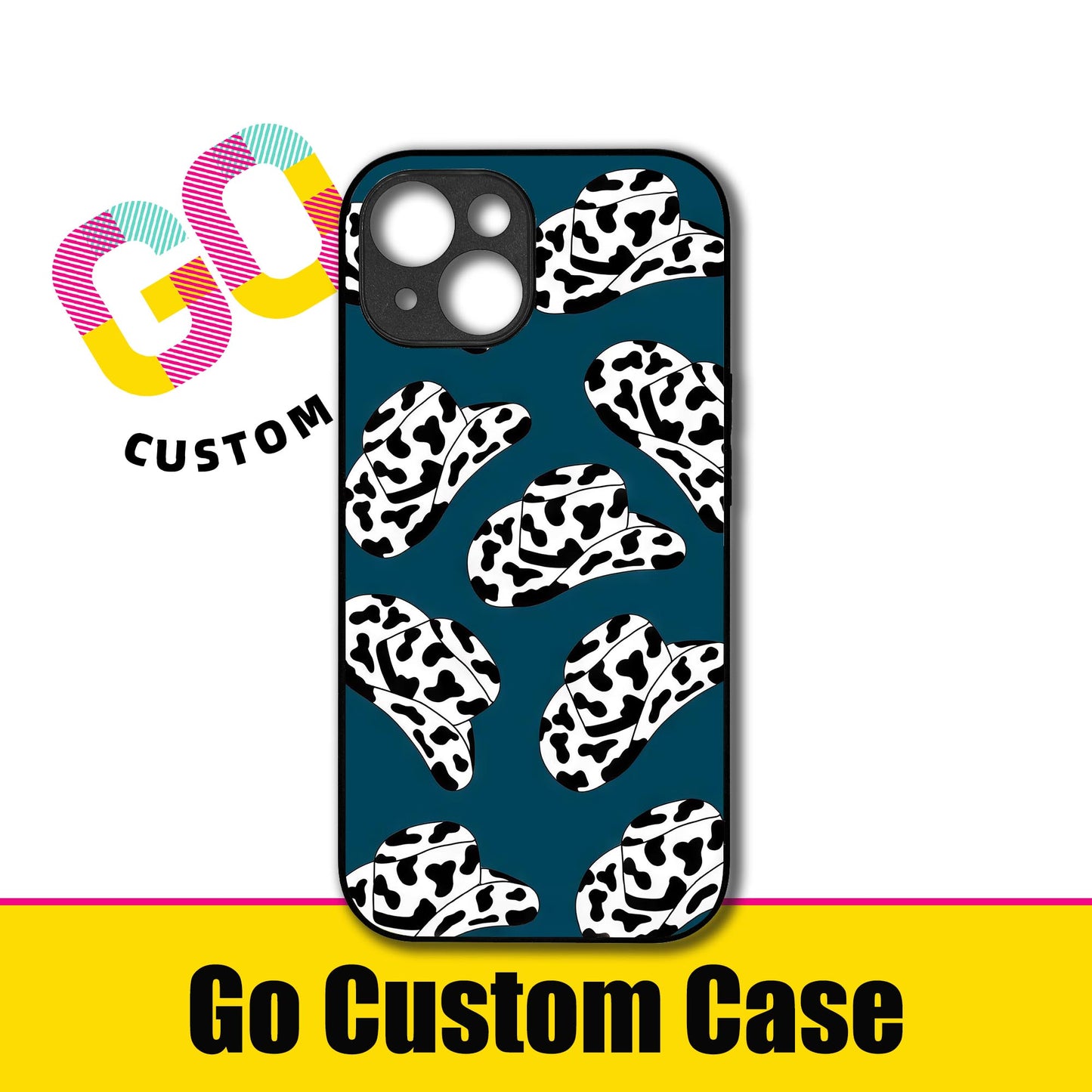 Cow Print Cowboy Hat Phone Case - Customizable for iPhone 17/16/15/14/13/12/11/Samsung S25/24/23 | Teal Western Protective Cover (482902)