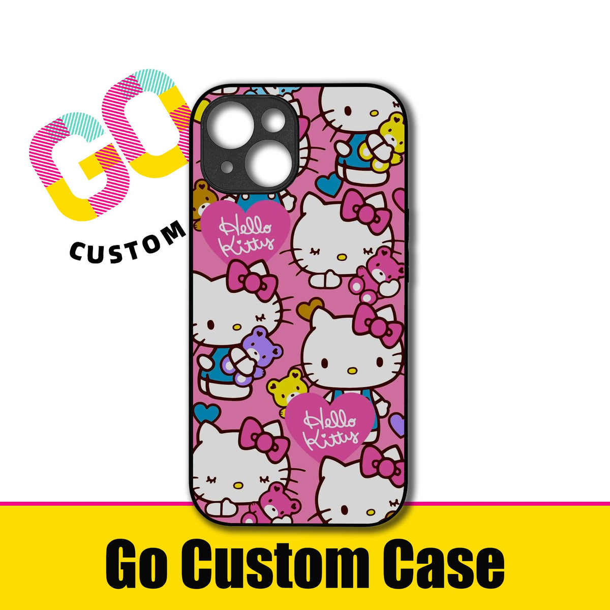 Hello Kitty All-Over Print Phone Case - Customizable for iPhone 17/16/15/14/13/12/11/Samsung S25/24/23 | Pink Heart Pattern Protective Cover (473109)