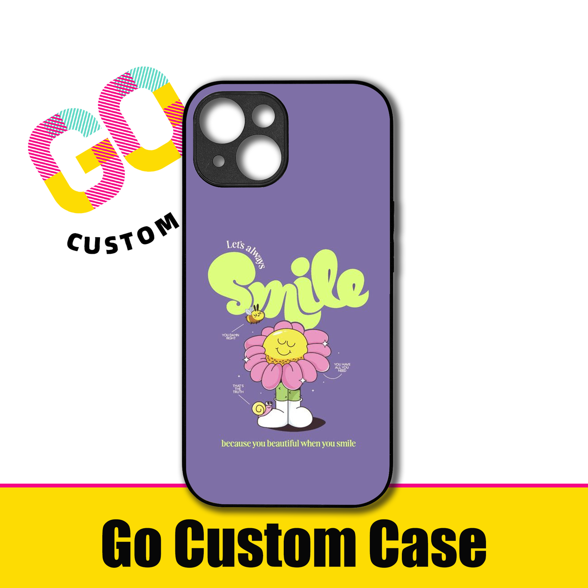 "Let's Always Smile" Cute Daisy Character Purple Phone Case