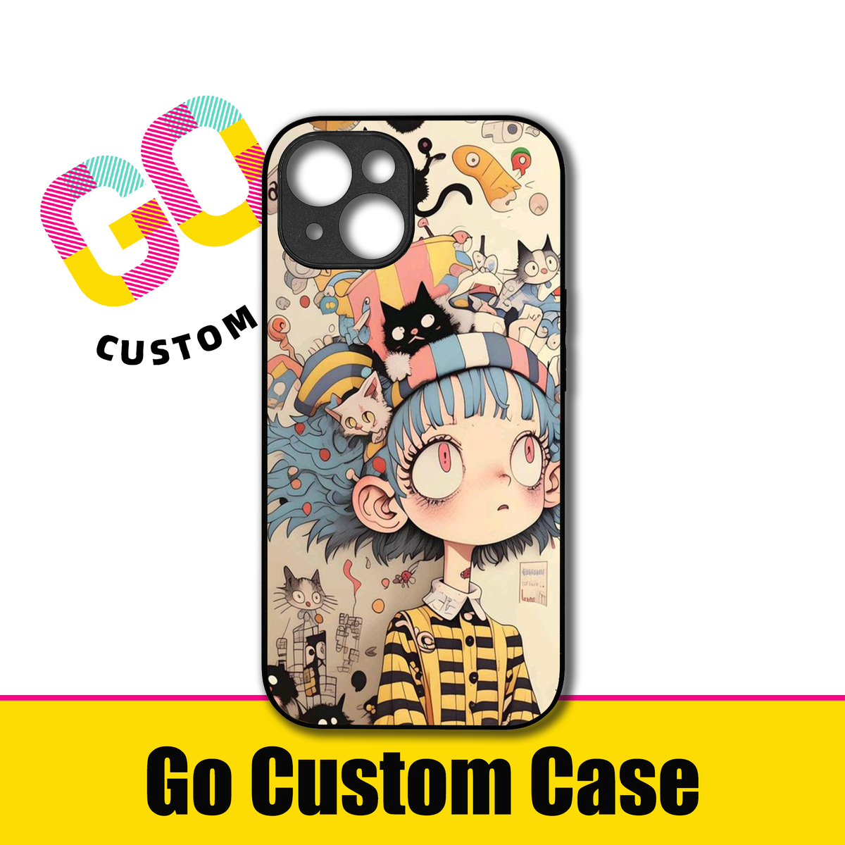 Whimsical Anime Girl with Cats Art Phone Case