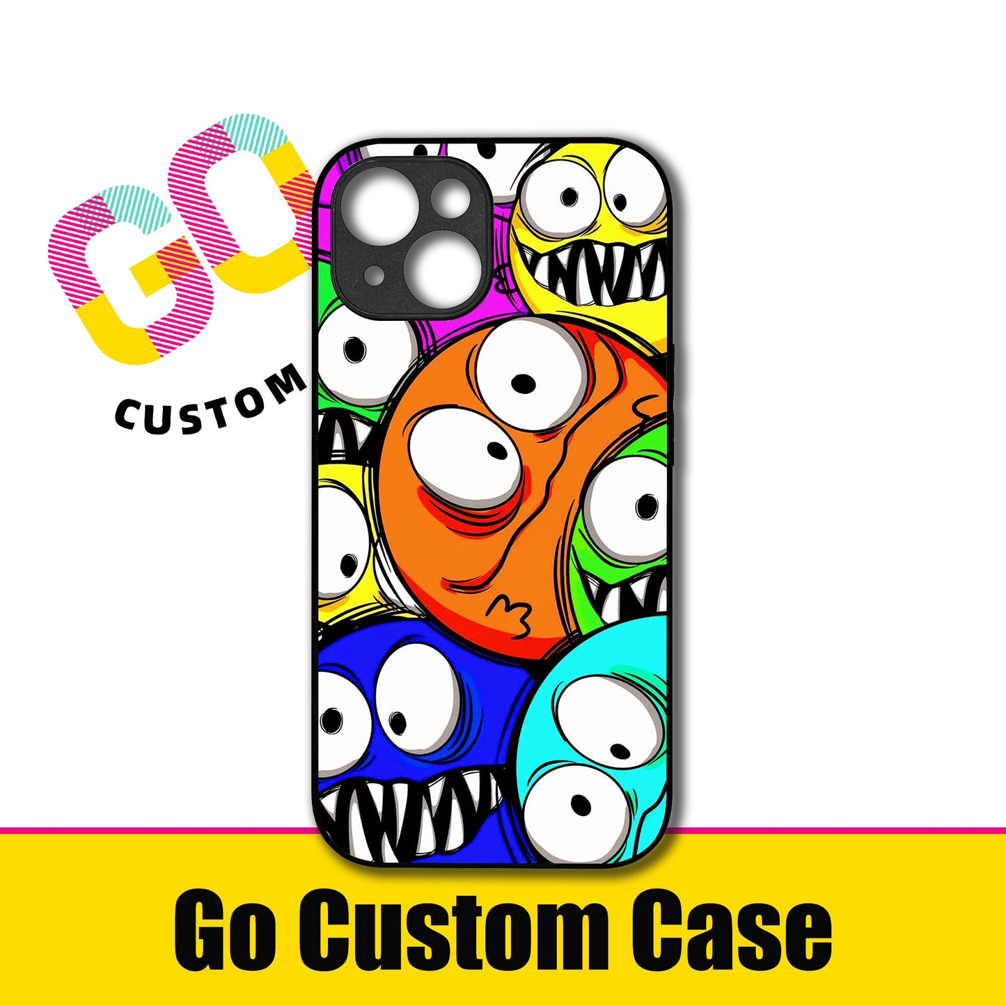 Colorful Cartoon Monster Faces Collage Phone Case - Customizable for iPhone 17/16/15/14/13/12/11/Samsung S25/24/23 | Playful Graffiti Protective Cover (480105)