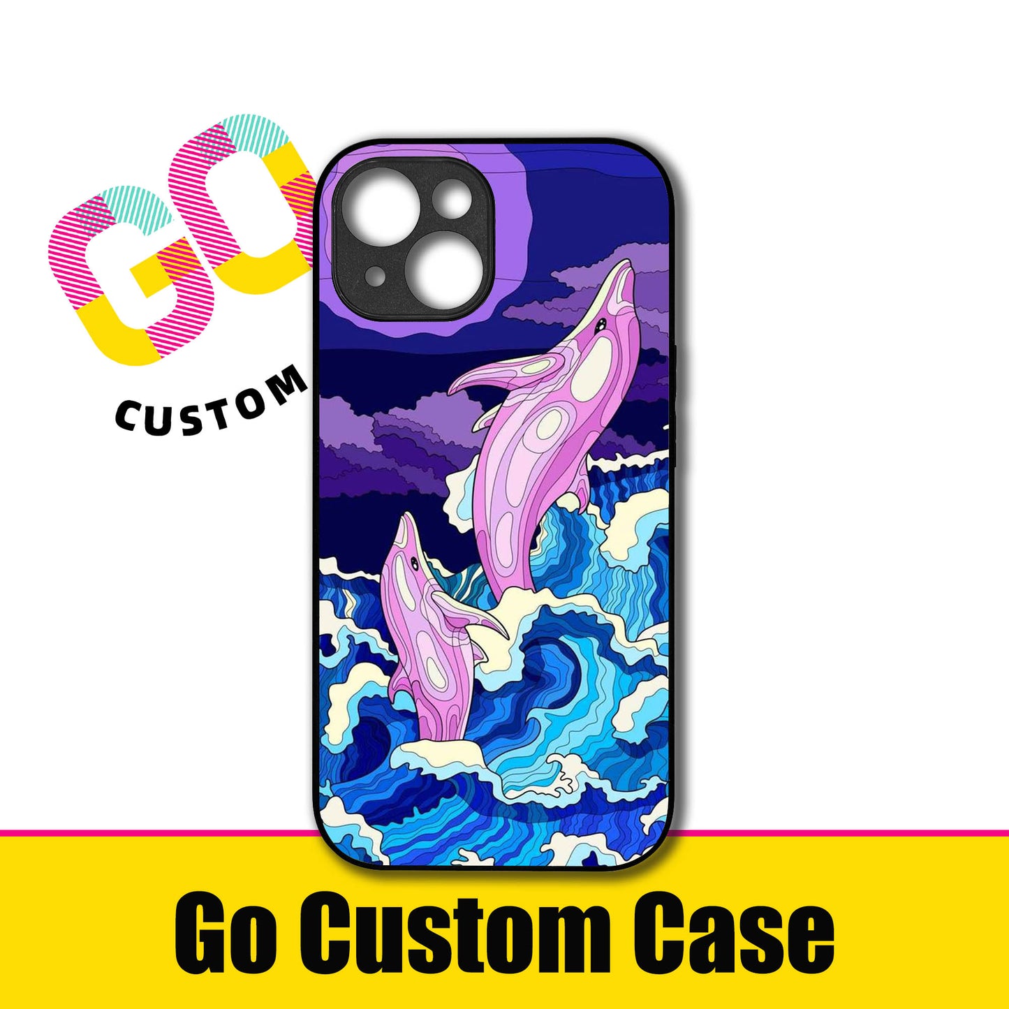 Vibrant Pink Dolphins Ocean Wave Phone Case - Customizable for iPhone 17/16/15/14/13/12/11/Samsung S25/24/23 | Artistic Marine Protective Cover (473103)