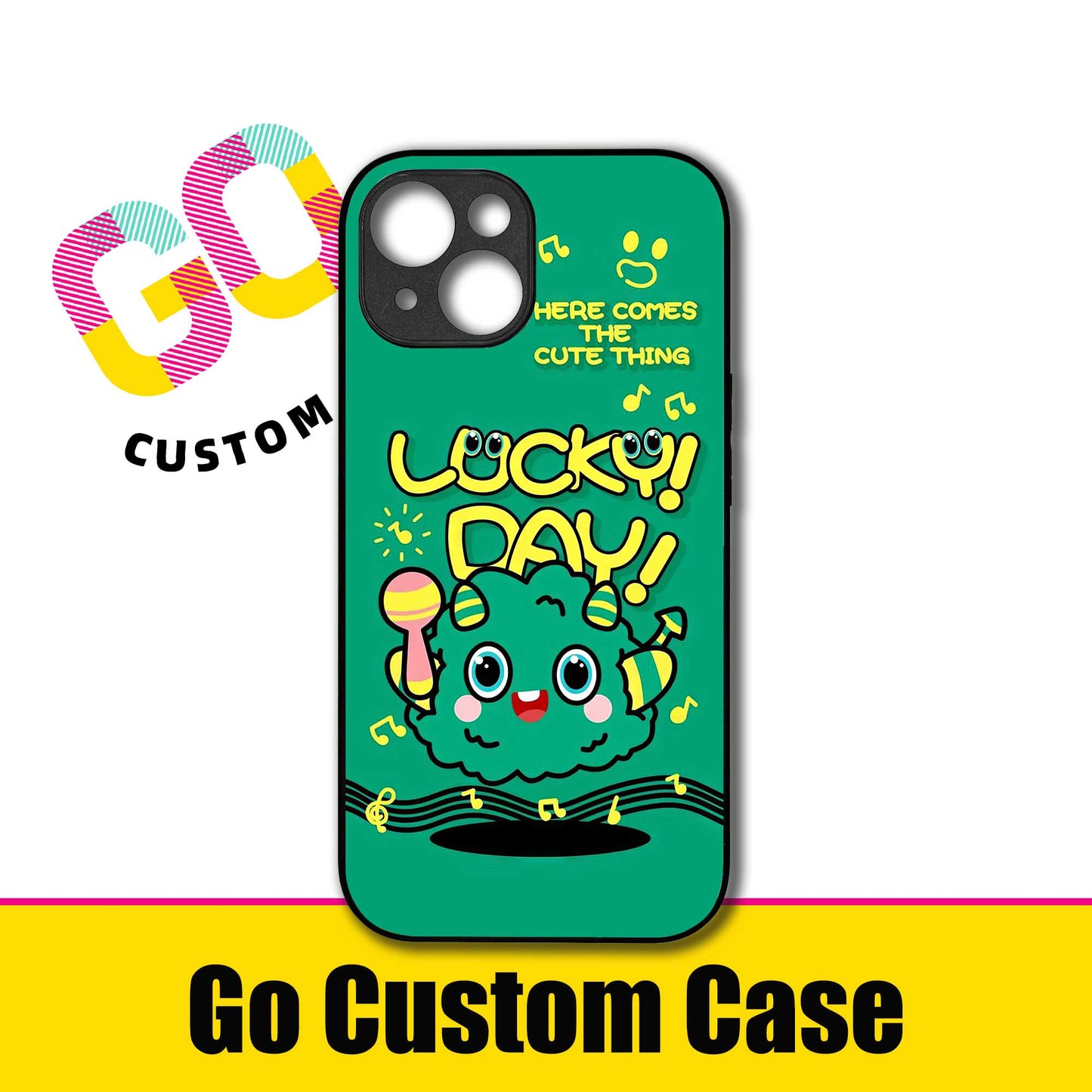 Lucky Day Cute Green Monster Phone Case - Customizable for iPhone 17/16/15/14/13/12/11/Samsung S25/24/23 | Kawaii Music Protective Cover (481417)