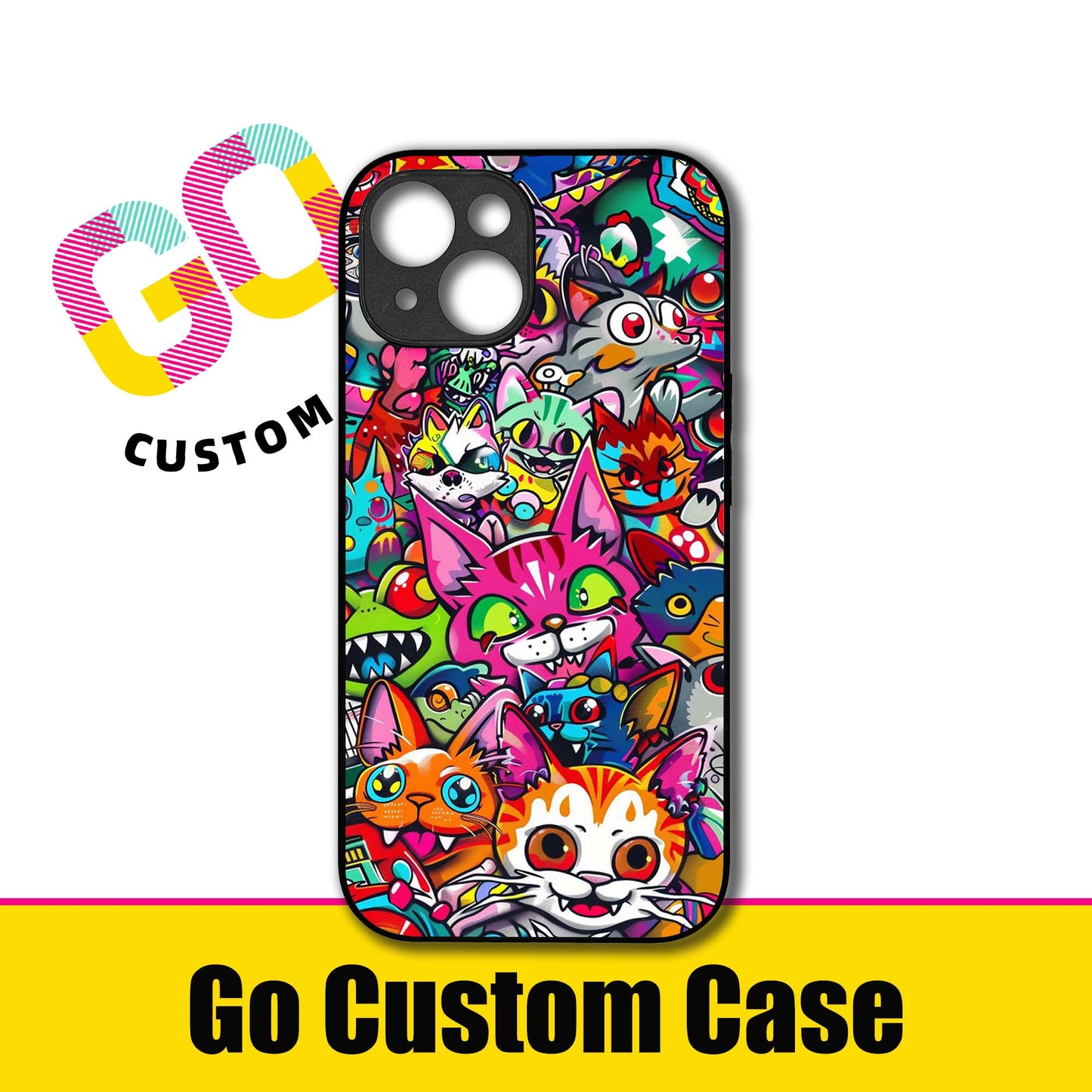 Neon Graffiti Cartoon Cats Collage Phone Case - Customizable for iPhone 17/16/15/14/13/12/11/Samsung S25/24/23 | Bold Street Art Protective Cover (472402)