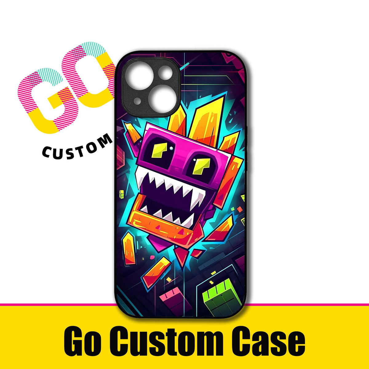 Geometry Dash Cube Monster Phone Case - Customizable for iPhone 17/16/15/14/13/12/11/Samsung S25/24/23 | Neon Gaming Protective Cover (480707)