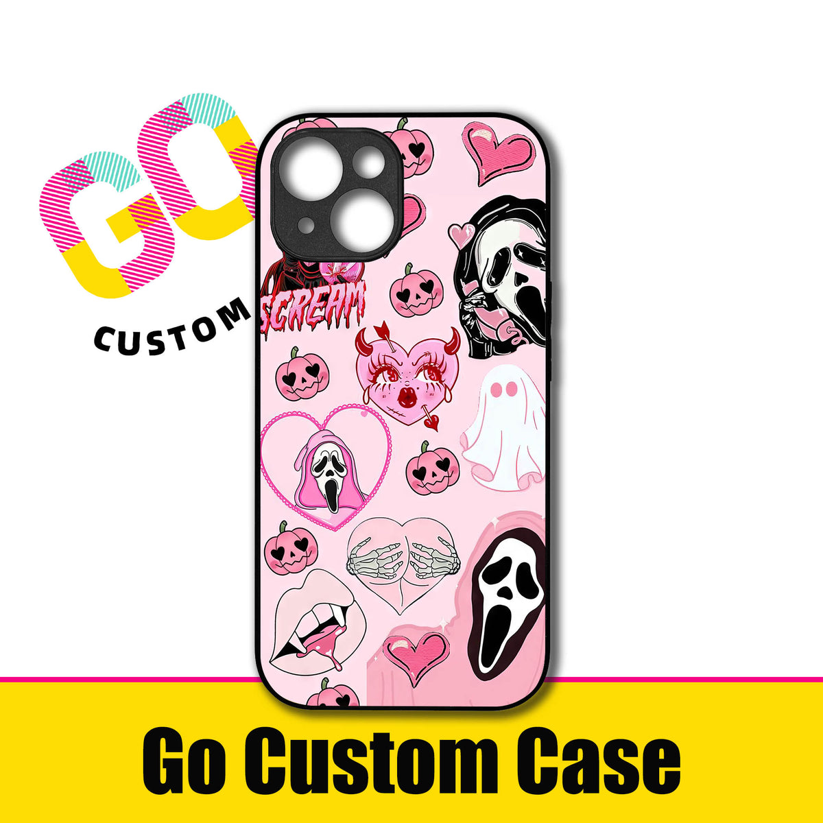 Pink Halloween Scream Ghostface Phone Case | Cute Spooky Heart Pumpkin Ghost Protective Phone Cover (H2610143)
