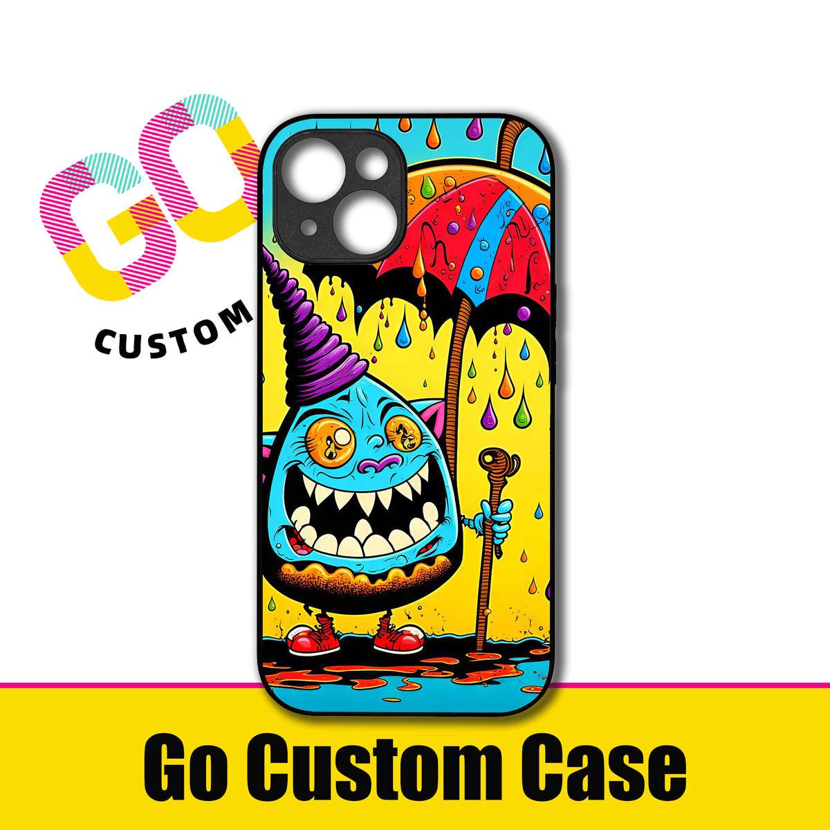 Whimsical Blue Monster with Umbrella Art Phone Case